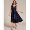 imageEverPretty Womens Satin Sequin Appliques A Line Midi Length Wedding Guest Dress with Pockets 02341Navy Blue