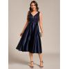 imageEverPretty Womens Satin Sequin Appliques A Line Midi Length Wedding Guest Dress with Pockets 02341Navy Blue