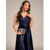 imageEverPretty Womens Satin Sequin Appliques A Line Midi Length Wedding Guest Dress with Pockets 02341Navy Blue
