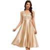 imageEverPretty Womens Satin Sequin Appliques A Line Midi Length Wedding Guest Dress with Pockets 02341Champagne