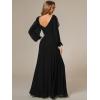 imageEverPretty Womens Elegant Double V Neck HollowedOut Long Sleeves High Waist Split Chiffon Formal Dress 80116Black