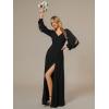 imageEverPretty Womens Elegant Double V Neck HollowedOut Long Sleeves High Waist Split Chiffon Formal Dress 80116Black