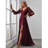 imageEverPretty Womens Elegant Double V Neck HollowedOut Long Sleeves High Waist Split Chiffon Formal Dress 80116Burgundy