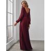 imageEverPretty Womens Elegant Double V Neck HollowedOut Long Sleeves High Waist Split Chiffon Formal Dress 80116Burgundy