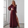 imageEverPretty Womens Elegant Double V Neck HollowedOut Long Sleeves High Waist Split Chiffon Formal Dress 80116Burgundy
