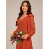 imageEverPretty Womens Elegant Double V Neck HollowedOut Long Sleeves High Waist Split Chiffon Formal Dress 80116Burnt Orange