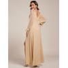 imageEverPretty Womens Elegant Double V Neck HollowedOut Long Sleeves High Waist Split Chiffon Formal Dress 80116Champagne