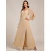 imageEverPretty Womens Elegant Double V Neck HollowedOut Long Sleeves High Waist Split Chiffon Formal Dress 80116Champagne