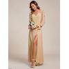 imageEverPretty Womens Elegant Double V Neck HollowedOut Long Sleeves High Waist Split Chiffon Formal Dress 80116Champagne