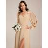 imageEverPretty Womens Elegant Double V Neck HollowedOut Long Sleeves High Waist Split Chiffon Formal Dress 80116Champagne