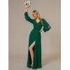 imageEverPretty Womens Elegant Double V Neck HollowedOut Long Sleeves High Waist Split Chiffon Formal Dress 80116Dark Green