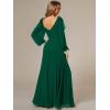 imageEverPretty Womens Elegant Double V Neck HollowedOut Long Sleeves High Waist Split Chiffon Formal Dress 80116Dark Green
