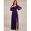 imageEverPretty Womens Elegant Double V Neck HollowedOut Long Sleeves High Waist Split Chiffon Formal Dress 80116Dark Purple
