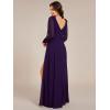 imageEverPretty Womens Elegant Double V Neck HollowedOut Long Sleeves High Waist Split Chiffon Formal Dress 80116Dark Purple