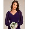 imageEverPretty Womens Elegant Double V Neck HollowedOut Long Sleeves High Waist Split Chiffon Formal Dress 80116Dark Purple