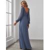 imageEverPretty Womens Elegant Double V Neck HollowedOut Long Sleeves High Waist Split Chiffon Formal Dress 80116Haze Blue