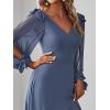 imageEverPretty Womens Elegant Double V Neck HollowedOut Long Sleeves High Waist Split Chiffon Formal Dress 80116Haze Blue