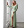 imageEverPretty Womens Elegant Double V Neck HollowedOut Long Sleeves High Waist Split Chiffon Formal Dress 80116Mint Green