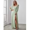 imageEverPretty Womens Elegant Double V Neck HollowedOut Long Sleeves High Waist Split Chiffon Formal Dress 80116Mint Green