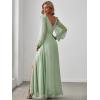 imageEverPretty Womens Elegant Double V Neck HollowedOut Long Sleeves High Waist Split Chiffon Formal Dress 80116Mint Green
