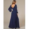 imageEverPretty Womens Elegant Double V Neck HollowedOut Long Sleeves High Waist Split Chiffon Formal Dress 80116Navy Blue