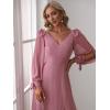 imageEverPretty Womens Elegant Double V Neck HollowedOut Long Sleeves High Waist Split Chiffon Formal Dress 80116Orchid