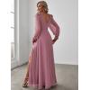 imageEverPretty Womens Elegant Double V Neck HollowedOut Long Sleeves High Waist Split Chiffon Formal Dress 80116Orchid