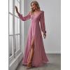 imageEverPretty Womens Elegant Double V Neck HollowedOut Long Sleeves High Waist Split Chiffon Formal Dress 80116Orchid