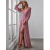 imageEverPretty Womens Elegant Double V Neck HollowedOut Long Sleeves High Waist Split Chiffon Formal Dress 80116Orchid