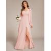 imageEverPretty Womens Elegant Double V Neck HollowedOut Long Sleeves High Waist Split Chiffon Formal Dress 80116Pink