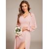 imageEverPretty Womens Elegant Double V Neck HollowedOut Long Sleeves High Waist Split Chiffon Formal Dress 80116Pink