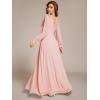 imageEverPretty Womens Elegant Double V Neck HollowedOut Long Sleeves High Waist Split Chiffon Formal Dress 80116Pink