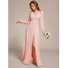 imageEverPretty Womens Elegant Double V Neck HollowedOut Long Sleeves High Waist Split Chiffon Formal Dress 80116Pink