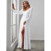 imageEverPretty Womens Elegant Double V Neck HollowedOut Long Sleeves High Waist Split Chiffon Formal Dress 80116White