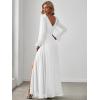 imageEverPretty Womens Elegant Double V Neck HollowedOut Long Sleeves High Waist Split Chiffon Formal Dress 80116White