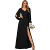 imageEverPretty Womens Elegant Double V Neck HollowedOut Long Sleeves High Waist Split Chiffon Formal Dress 80116Black
