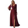 imageEverPretty Womens Elegant Double V Neck HollowedOut Long Sleeves High Waist Split Chiffon Formal Dress 80116Burgundy