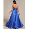 imageEverPretty Womens Glitter VNeck Aline HighLow Satin Prom Dress Ball Gowns for Women 00667Sapphire Blue