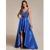 imageEverPretty Womens Glitter VNeck Aline HighLow Satin Prom Dress Ball Gowns for Women 00667Sapphire Blue