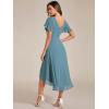 imageEverPretty Womens Summer Chiffon Pleated VNeck Short Wedding Guest Dress with Ruffled Sleeves 01923Dusty Blue