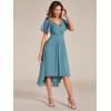 imageEverPretty Womens Summer Chiffon Pleated VNeck Short Wedding Guest Dress with Ruffled Sleeves 01923Dusty Blue