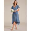 imageEverPretty Womens Summer Chiffon Pleated VNeck Short Wedding Guest Dress with Ruffled Sleeves 01923Dusty Navy