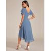 imageEverPretty Womens Summer Chiffon Pleated VNeck Short Wedding Guest Dress with Ruffled Sleeves 01923Dusty Navy