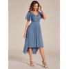 imageEverPretty Womens Summer Chiffon Pleated VNeck Short Wedding Guest Dress with Ruffled Sleeves 01923Dusty Navy