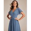 imageEverPretty Womens Summer Chiffon Pleated VNeck Short Wedding Guest Dress with Ruffled Sleeves 01923Dusty Navy