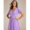 imageEverPretty Womens Summer Chiffon Pleated VNeck Short Wedding Guest Dress with Ruffled Sleeves 01923Lavender