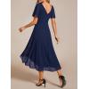imageEverPretty Womens Summer Chiffon Pleated VNeck Short Wedding Guest Dress with Ruffled Sleeves 01923Navy Blue