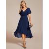 imageEverPretty Womens Summer Chiffon Pleated VNeck Short Wedding Guest Dress with Ruffled Sleeves 01923Navy Blue
