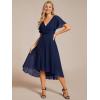 imageEverPretty Womens Summer Chiffon Pleated VNeck Short Wedding Guest Dress with Ruffled Sleeves 01923Navy Blue