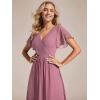 imageEverPretty Womens Summer Chiffon Pleated VNeck Short Wedding Guest Dress with Ruffled Sleeves 01923Orchid